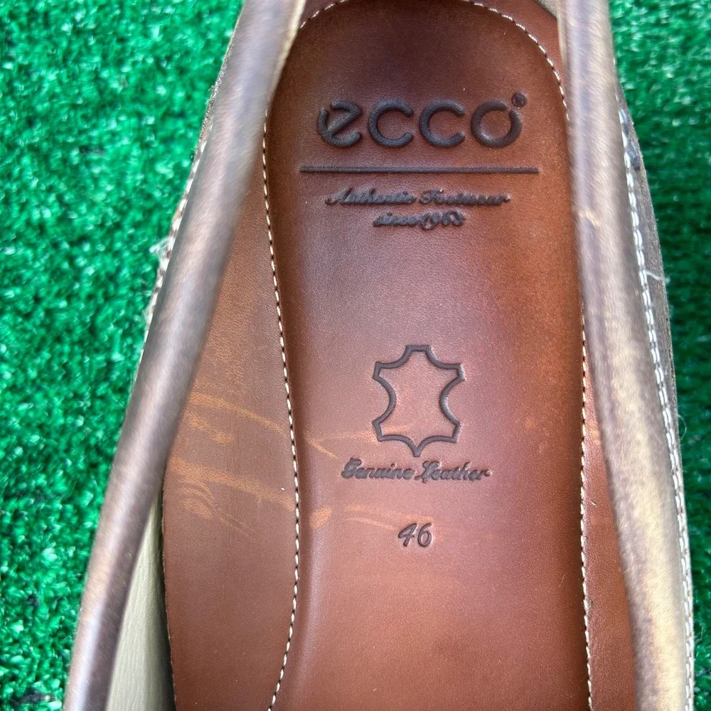 ECCO Mens Brown Leather Moc‎ Toe Slip On Loafers Shoes 571004 Size 46